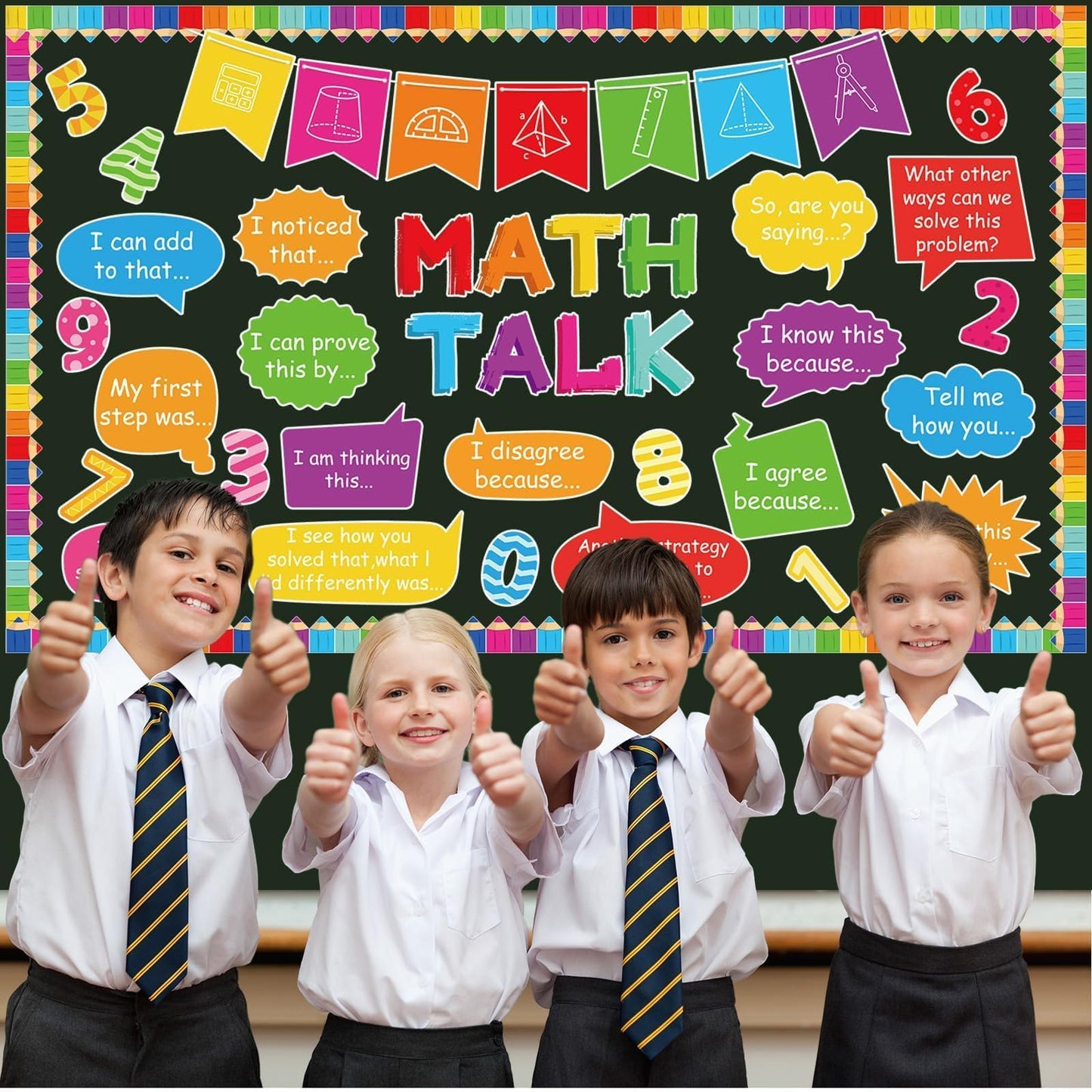 party greeting Math Talk Bulletin Board Set Maths Classroom Decoration Mathematics Paper Cutout Math Bulletin Board Border for Elementary Middle High School Wall Chalkboard Decor Teacher Supplies