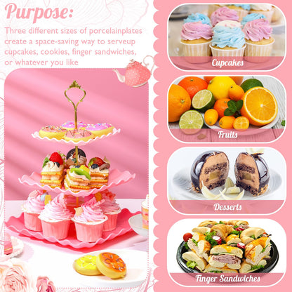 Lallisa 2 Pack Scalloped Cupcake Stand Dessert Plates Plastic Square Tiered Serving Stand Display Tower for Wedding, Birthday Party, Tea Party and Baby Shower(Pink Gradient)
