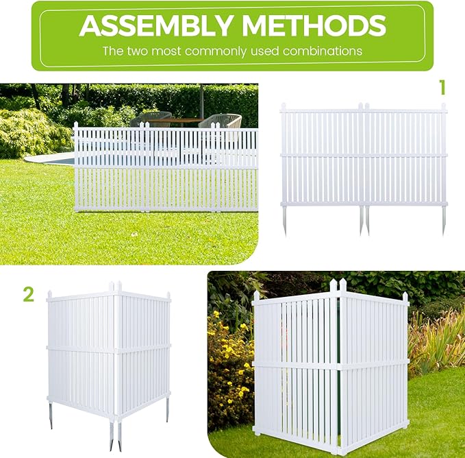 Air Conditioner Fence 36" W X 45" H Trash Can Fence Pool Equipment Enclosure Vinyl Privacy Fence Outdoor No Dig Privacy Fence 3 Panels with Metal Stake, White