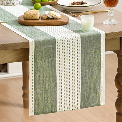 Artoid Mode Sage Green Farmhouse Rustic Table Runner, Seasonal Macrame Fabric Kitchen Dining Holiday Wedding Table Decor for Home Party 13x120 Inch