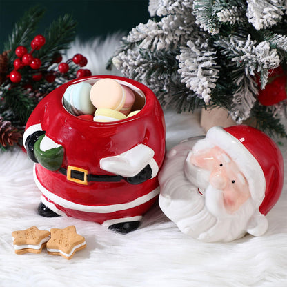 Nuogo Christmas Cookie Jar Ceramic Santa Snowman with Lids Ceramic Food Storage Container Jar for Christmas Cookies, Candy, Holiday Treats Xmas Gift Decorations (Chic Santa)
