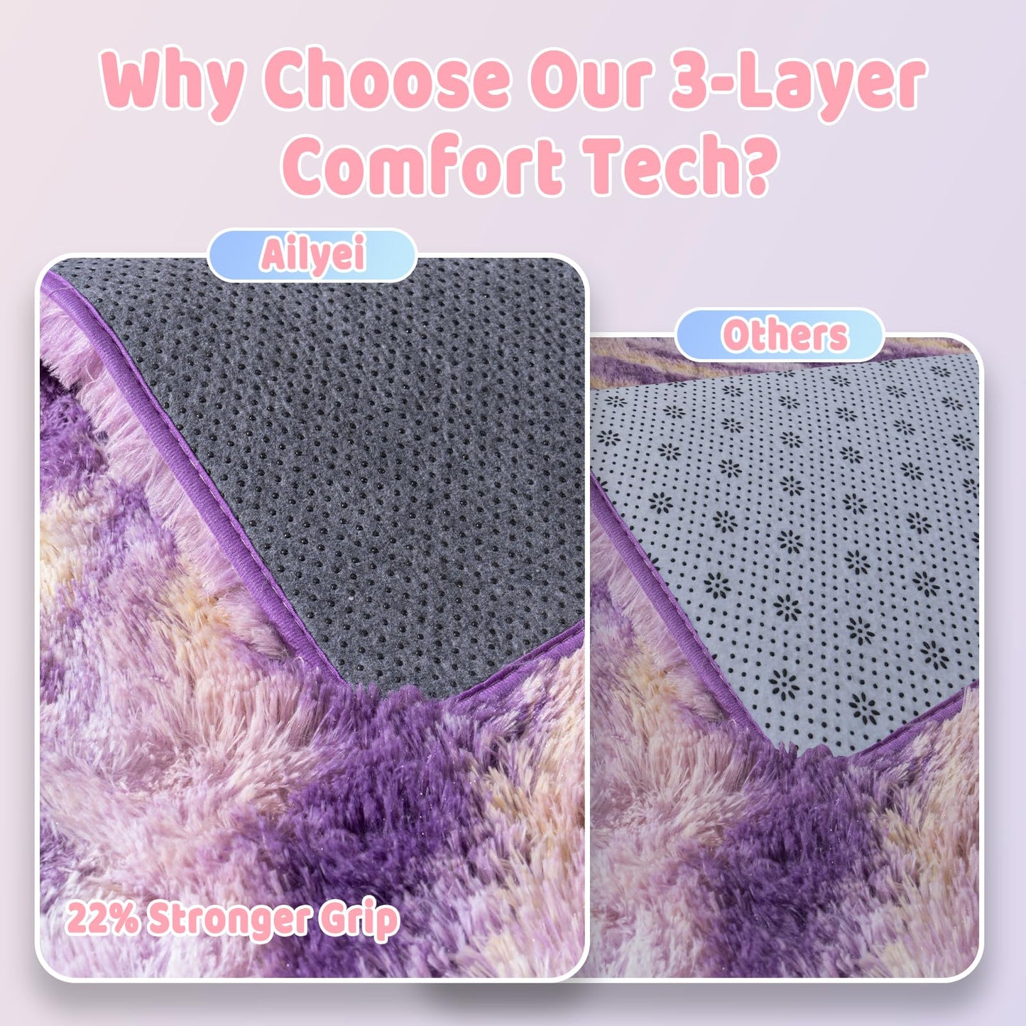 Ailyei Shag Rugs for Bedroom, 4x6 Abstract Purple Soft Fuzzy Rugs for Living Room, Fluffy Shaggy Plush Carpet Girls Kids Room Dorm Upgrade Non-Slip