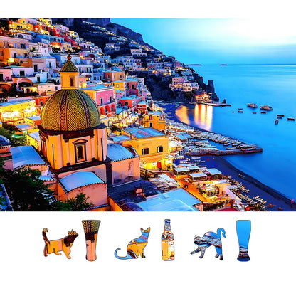 MINIWAN 500 Piece Jigsaw Puzzles for Adults & Seniors - Positano Italy Coast Landscape Puzzle, 23"x15" Adult Puzzle with Letters on Back, Unique Shaped Pieces, Home Decor & Gift