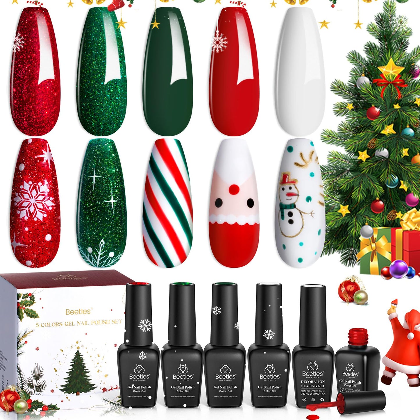 Beetles Halloween Gel Nail Polish Set – Wicked Mystic 8 Colors Gel Polish Kit, Gold Silver Black Green Blue Cat Eye Purple Red Glitter with Nail Art Accessories UV LED Soak Off Manicure Gift for Women