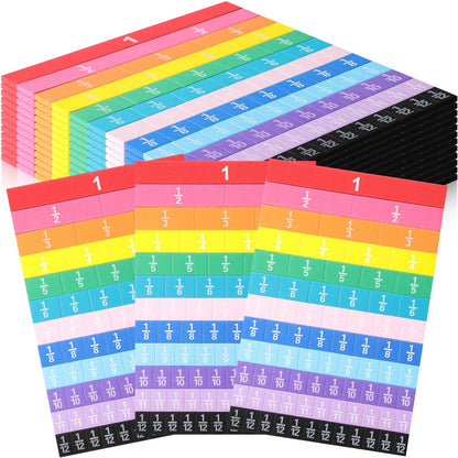 Sayglossy 12 Sets Fraction Tiles Set for Classroom Rainbow 11.8 x 8 in Fraction Strips Bars Math Manipulatives Montessori Math Materials for Home Learning School Educational (Muted Color)