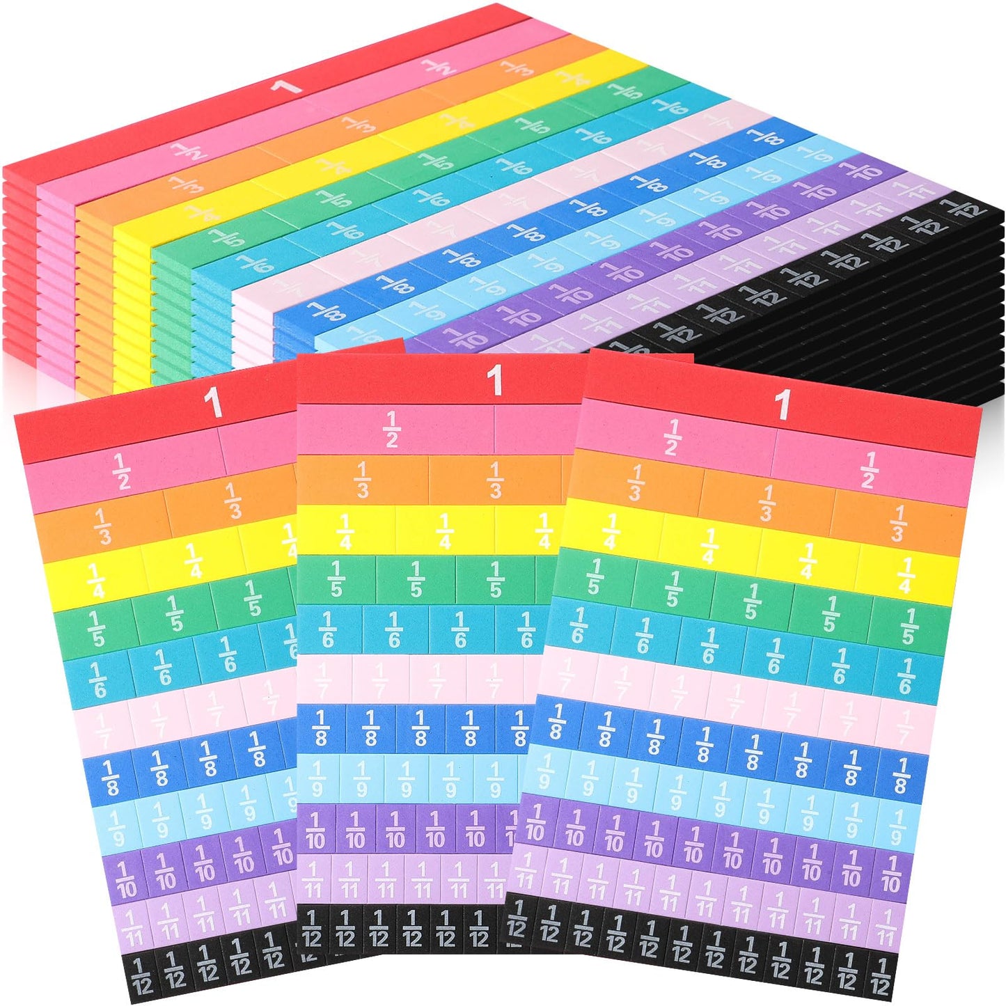 Sayglossy 12 Sets Fraction Tiles Set for Classroom Rainbow 11.8 x 8 in Fraction Strips Bars Math Manipulatives Montessori Math Materials for Home Learning School Educational (Vivid Color)