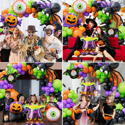 Bonropin Halloween Balloon Garland Arch kit with Black Orange Green Purple Spider Balloons Halloween Furnace Pumpkin Bat Eye Foil Balloons for Haloween Theme Party Background Classroom Decorations