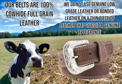 F&L CLASSIC mens Western full grain Leather belt Strap w/Snaps for Interchangeable Buckles, USA,7-941-32-size 32
