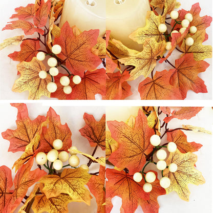 2pcs 9.8" Candle Rings Artificial Flower Wreath Autumn Harvest Maple Leaf with Ginkgo Fall Thanksgiving Table Centerpiece Front Door Harvest Festival Home Decor