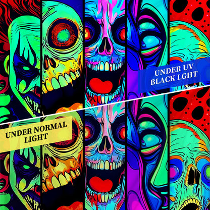 Apdidl Blacklight Halloween Horror Decor Tapestry for Bedroom, Black Light Posters Skull Face Scary Skeleton Funny Wall Art Tapestries，UV Reactive Glow in The Dark Party Wall Hanging for Living Room 60"X79"