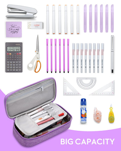 YOKUMA Pencil Case for Girls,Large Capacity Pencil Pouch,Zipper Pencil Box,Aesthetic Design for School Office Supplies Student Teen College Adults, Travel Essentials,Electronic Cable Organize(Purple)