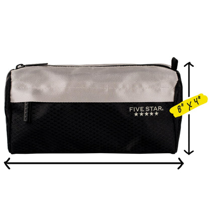 Five Star Pencil Pouch, Pen Case, 9-Pocket Zipper Pouch, Storage Organizer for School Supplies Earbuds Chargers Cables Makeup, Black/Grey (505600A-ECM)
