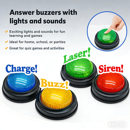 Answer Buzzers Set of 4 – Quiz Buzzers for Trivia Games, Classroom Activities, Family Game Night