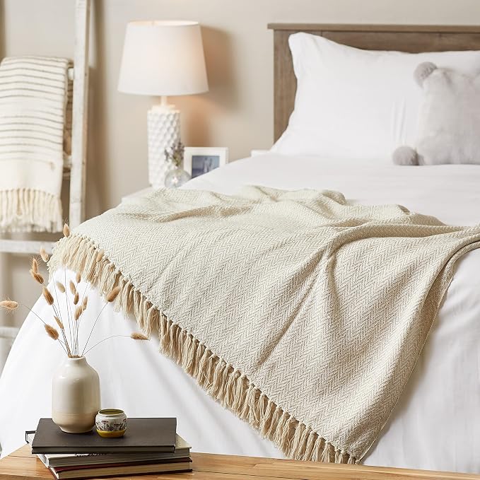 DII Chevron Throw Collection Handloomed Cotton, 50x60, Off-White