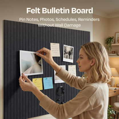 Ekkogo X-Large Cork Board Alternative 12-Pack Felt Bulletin Board Thick and Decorative Pin Board for Home Office Walls 47.24 x 35.43 Inches with 72 Adhesive Tabs - [Dark Gray]