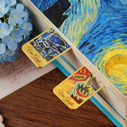 KInsound 8pcs Metal Bookmarks with Tassel, Golden Van Gogh Monet Oil Painting Theme Cute Book Markers for Reading Women, Men, Kids, Book Lovers, Reading Accessories Gifts for Book Lovers