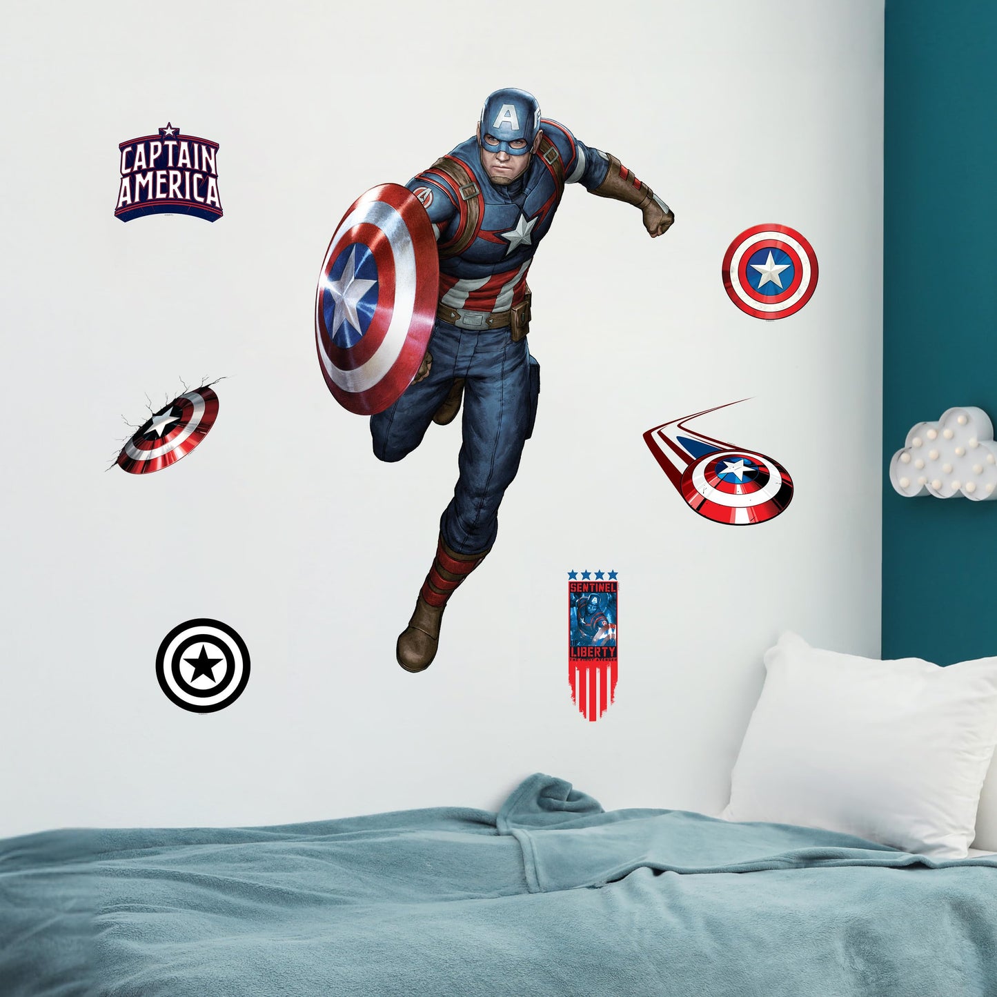Wall Palz Marvel Captain America Wall Decals - 24" Avengers Removable Vinyl Stickers for Kids Bedroom Playroom Bathroom - Peel and Stick Room Décor