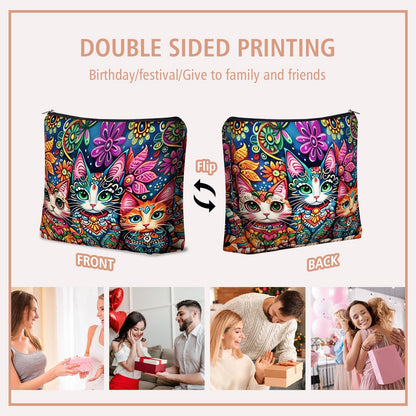 Girlly Mom Bohemian Cat Makeup Bag Gift: Cute Boho Cats Themed Cosmetic & Toiletry Organizer Pouch For Daughters, Sisters, Friends,Teen Girls & Women.Ideal Gift For Travel, Birthdays.