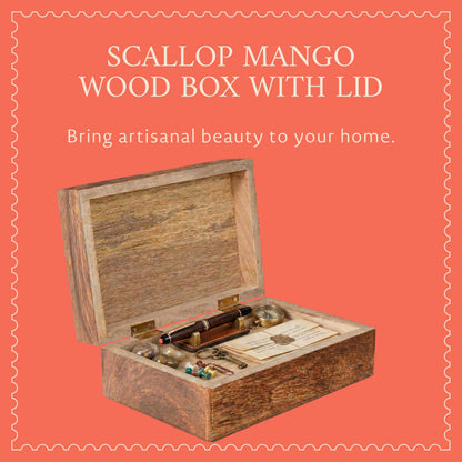 Mela Artisans 10.5” x 7.5” x 4” Mango Wood Box with Lid – Carved Scallop Medium Burnt – Handcrafted Wooden Keepsake Box – Extra Large Decorative Storage for Jewelry, Memory & Home Décor Accents