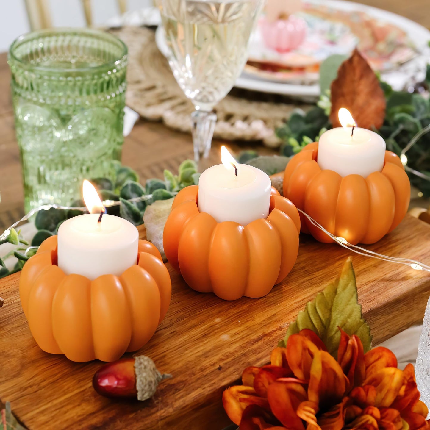 Kate Aspen 2-in-1 Pumpkin Candle Holder Set - Orange Fall Taper, Tealight & Votive Candle Holders - Pumpkin Table Centerpiece, Fall Candle Decor, Halloween Candlestick Holder (Set of 6)