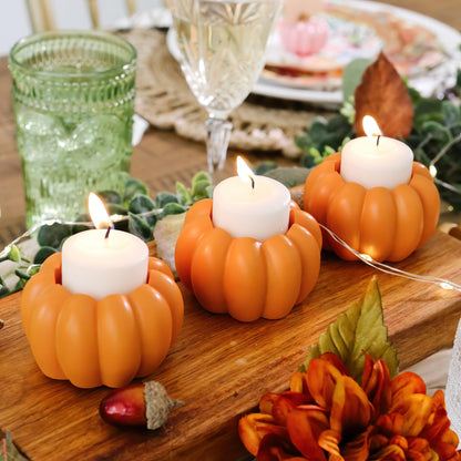 Kate Aspen 2-in-1 Pumpkin Candle Holder Set - Orange Fall Taper, Tealight & Votive Candle Holders - Pumpkin Table Centerpiece, Fall Candle Decor, Halloween Candlestick Holder (Set of 6)