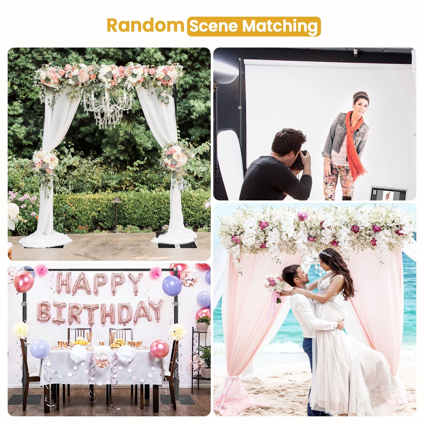 Jiang&Rong 10ft x 10ft Adjustable Backdrop Stand Kit - Heavy Duty Pipe and Drape Stand for Wedding, Birthday Party, Banquet Decorations (Black)