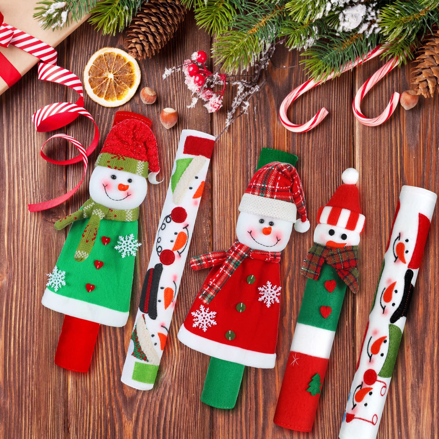 Gejoy 7 Pieces Christmas Refrigerator Handle Covers Set Snowman Refrigerator Door Handle Covers and Snowman Advent Clock Calendar for Christmas Kitchen Appliance Handle Decorations