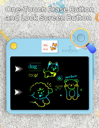 Multifunctional LCD Writing Tablet for 4-9 Kids Dual-Screen Pad（9 Learning Themes） Charging Erasable Board with Extra Stylus Lock Switch,Educational Learning Toys Birthday Gifts for Girls Boys (Blue)