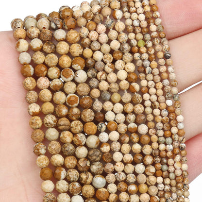 Song Xi 180pcs 2mm Natural Picture Gemstone Beads Faceted Round Loose Stone Beads for Jewelry Making (1 Strand)