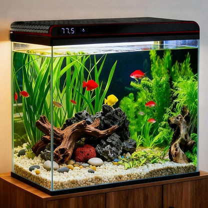 Coospider 20 Gallon Glass Fish Tank, Aquarium Starter Kit, Simple Self-Cleaning Aquarium with 3-Color LED Lights, with Quiet Filter Pump, with Temperature Monitoring for Fish, Shrimp, Kids Gift Ideas