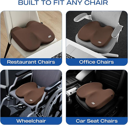 Skechers Seat Cushion, Ergonomic Memory Foam Cushion for Long Sitting Hours on Office & Home Chair, Car Seat Cushion for Sciatica, Coccyx Cushion,Brown