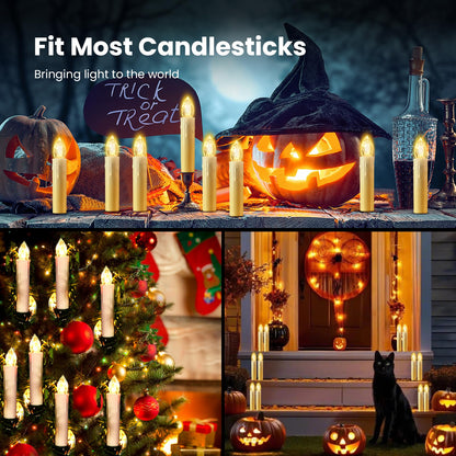 JOSU Flameless Christmas Trees Candles, 12Pcs Led Flickering Lights Battery Operated Candlesticks with Remote Timer/Clips, Warm White Window Taper Candles for Home Wedding Halloween Birthday Decor