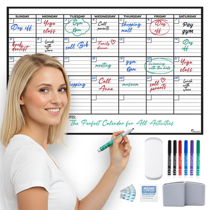 Small Dry Erase Calendar for Wall 17x26, Month Blank Kids Family Reusable Office, Classroom Schedule Monthly Planner Erasable Write, Rolled Whiteboard White Board, Calendar Dry Undated Erase for Wall