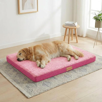 Patas Lague Orthopedic Jumbo Dog Bed for Large Sized Dog 56''X40'', Soft Waterproof Egg Crate Foam Large Pet Crate Beds Mat with Removable Washable Cover and Non-Slip Bottom, Pink