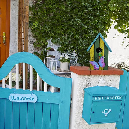 Bird House for Outside Hanging Rustic Wood Bird House Outdoor Garden Patio Hand Painted Decorative Birdhouse for Finch Bluebirds Sparrows Chickadees Cardinal (Butterfly)