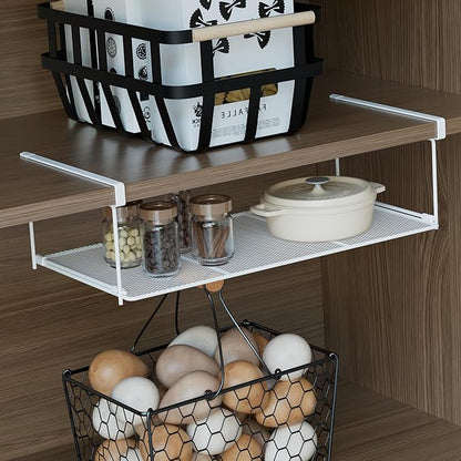 Foldable Metal Under Cabinet Organizer,Multi-Functional Hanging Storage Rack for Aluminum Foil,Plastic Wrap,Kitchen Wipes,Space-Saving,Tool-Free Install,Rust-Resistant,Ideal for Kitchen (White)