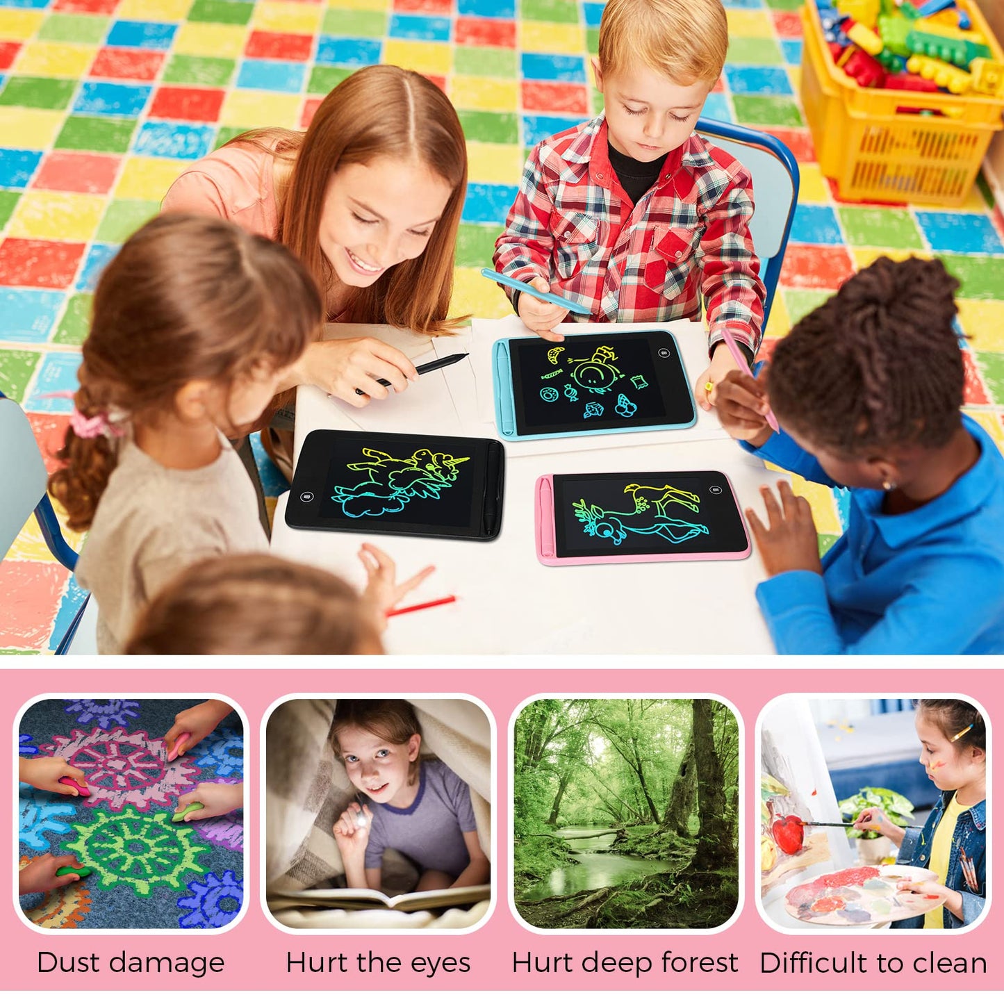 Zhehao 12 Pcs LCD Writing Tablet for Kids Colorful Drawing Doodle Board Drawing Tablet Erasable Reusable Electronic Draw Pad Gift for Boy Girl Educational Learning(6.5 Inch Screen,Vivid Color)