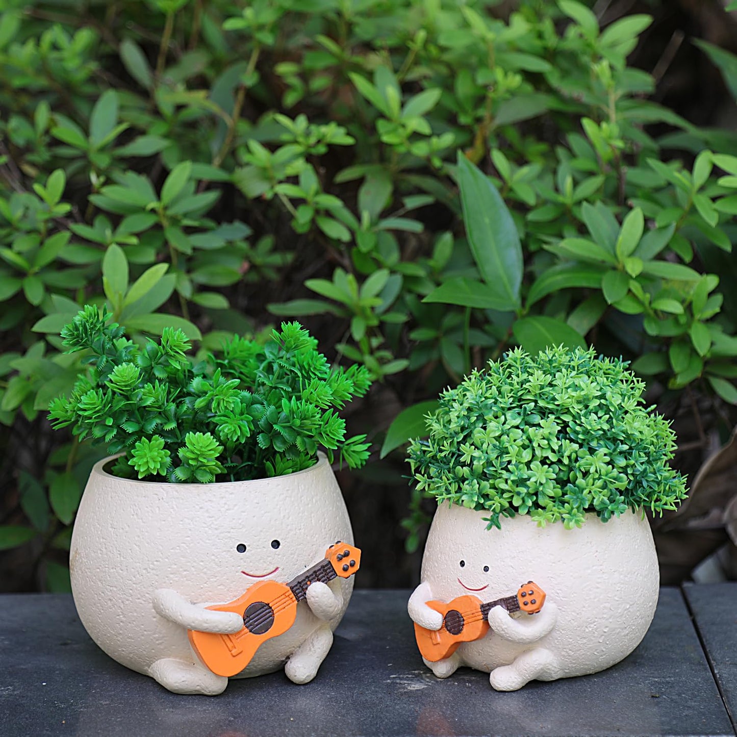 NINIPAPA Smiley Face Plant Pot Cute Guitar Planter with Drainage Holes Funny Small Flower Pots for Indoor Succulent, Unique Gifts for Plant Lover