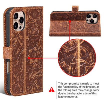 RMAWRAD Leather Case Compatible with iPhone 16 Pro Max Wallet 6.9",Genuine Leather 2in1 Magnetic Detachable Shockproof Kickstand,Flip Folio Cover with Card Slot,Wireless Charging RFID Blocking Brown
