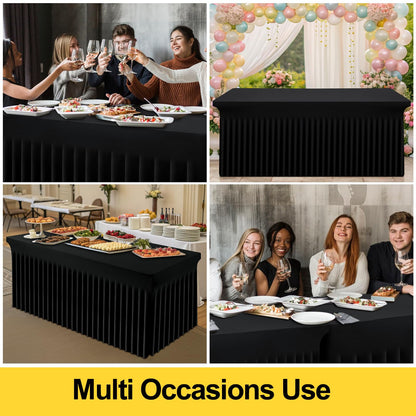 Smiry Spandex Tablecloth, Elastic Fitted Stretch Tablecloth for 6FT Rectangle Tables, Waterproof Washable Table Cover Skirt for Outdoor, Wedding, Banquet & Parties (Black, 72Lx30Wx30H Inch)
