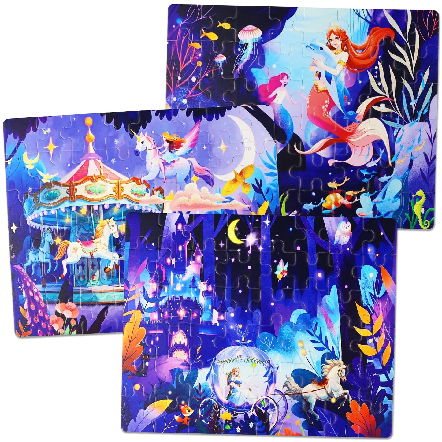 Princess Magnetic Puzzles for Girls 4-8 3 * 48 PCS Princess Themes Puzzle Magnetic Puzzles for Girls 5-6 Travel Puzzles or Airplane/Car/Road Trip Gift Toys for Girl 6-8 Years Old