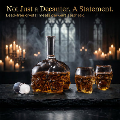 Gothic Skull Whiskey Decanter Set - 34 oz Spooky Skeleton Glass Decanter with 2 Rocks Glasses - Dark Academia Home Bar Decor & Man Cave - Cool Halloween Gifts for Men & Whisky Lovers