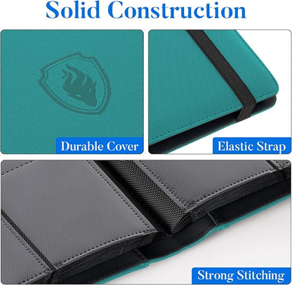 Premium 9 Pocket Card Binder for 360 Cards, Fabmaker PU Cover Trading Card Binder, Sturdy Card Collection Album, Sleek Card Holder Folders for Game Cards & Sports Cards, Turquoise