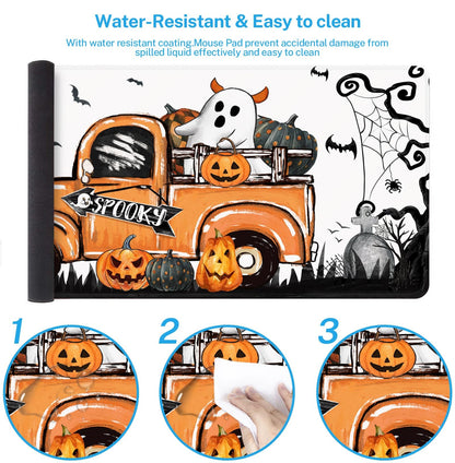 Britimes Halloween Ghost Truck Large Mouse Pad Non-Slip Desk Pad Keyboard and Mouse Desk Mat Spooky Bat Pumpkin Gaming Mousepad for Game,Office & Home,31.5 x 15.7 in
