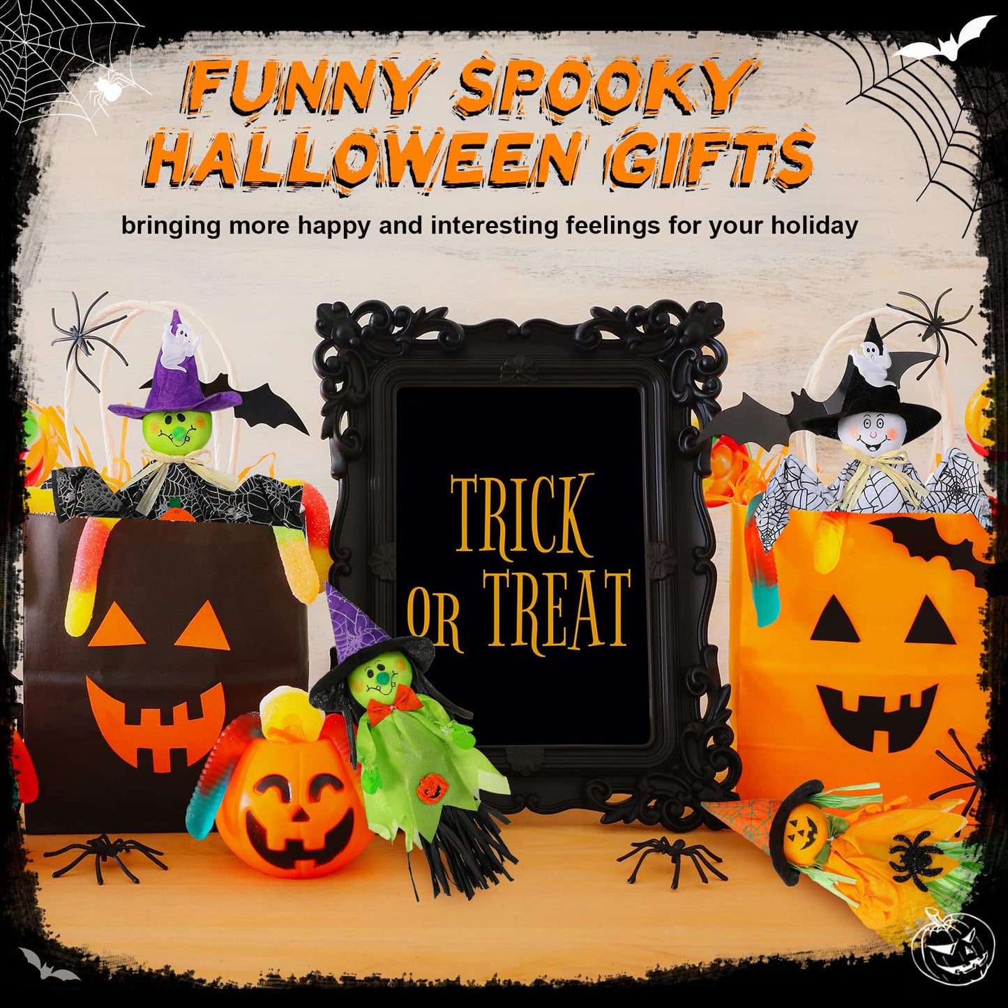 Zomiboo 9 Pack Halloween Decoration Hanging Ghost Pumpkins Decorations Tree Scary Pumpkin Witch Spider Bat Straw Windsock Pendant for Patio Lawn Garden Spooky Party
