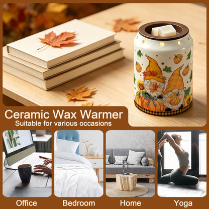 Bonsai Tree Fall Decorations for Home, Gnome Fall Wax Warmer, Autumn Ceramic Wax Melts Warmer for Oil Candle, Pumpkin Decor for Living Room Bathroom Home, Farmhouse Housewarming Gifts