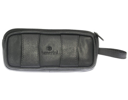 Soft Black Goat Leather Double Spectacle Glasses Case with Belt Loops/Key Ring Loop