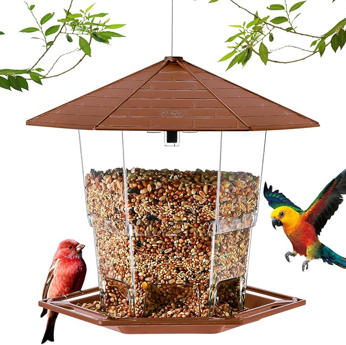 Jealoeur Bird Feeders for Outdoors Hanging Bird Feeder Wild Birds Seed, Brown