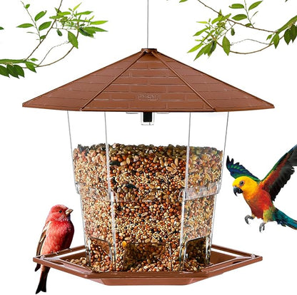 Jealoeur Bird Feeders for Outdoors Hanging Bird Feeder Wild Birds Seed, Brown