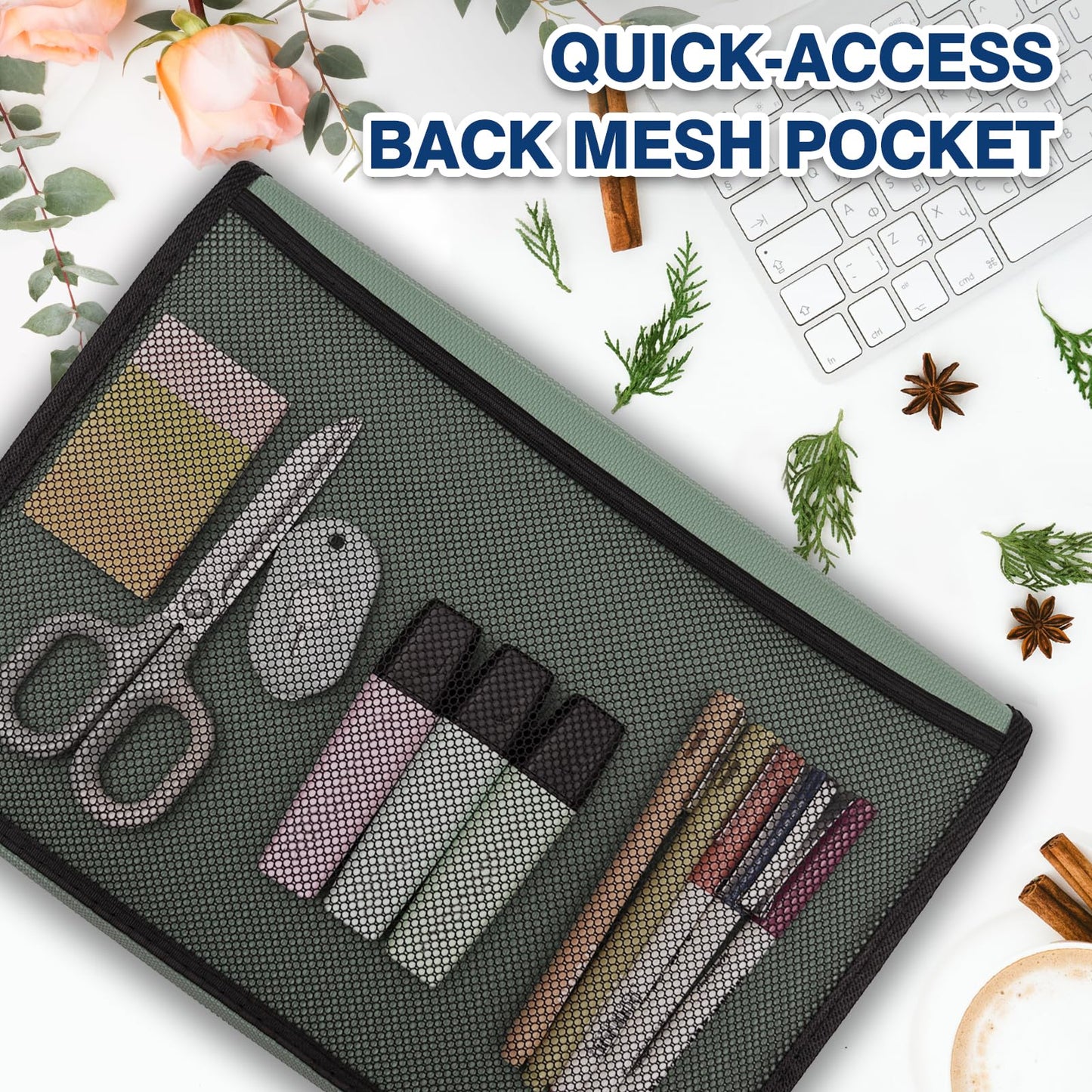 H4D 13-Pocket Accordion File Organizer with Mesh Pocket, Expanding File Folder with Tabs, Expandable Document Organizer for Home Office School, Letter Size, Sage